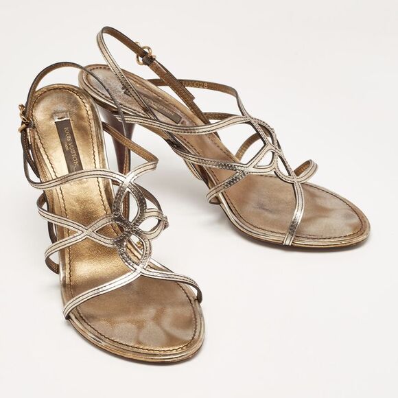 Louis Vuitton Metallic Leather Strappy Sandals Size 37.5 - Picture 4 of 4